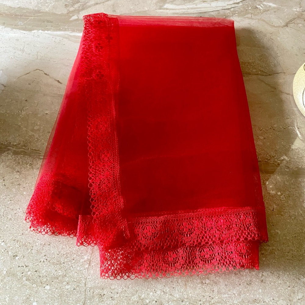 Red Lace Trim Scarf  shawl dupatta sari Wrap